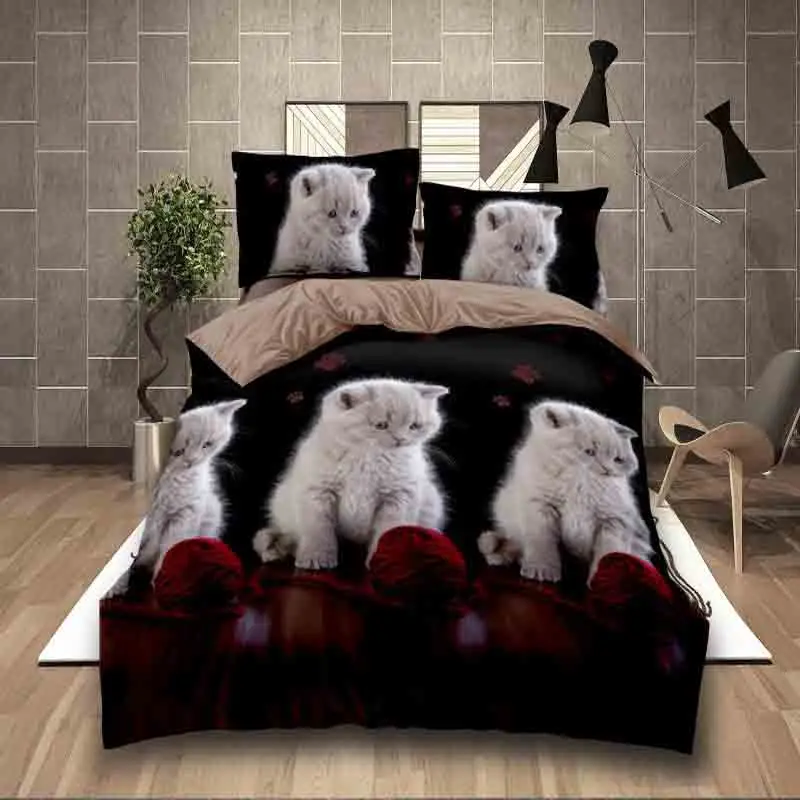 Роскошный умный 3d комплект постельного белья, постельное белье 4 шт. набор постельного белья, пододеяльник, простыня, домашний текстиль, наволочка, милый белый кот