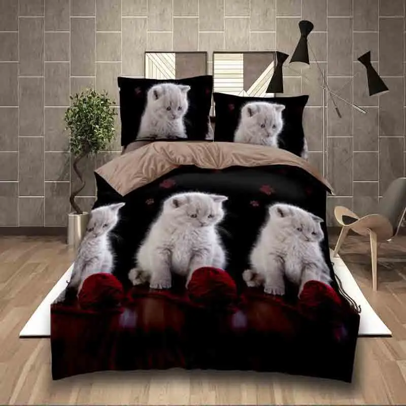 

Luxury Smart 3d bedding set bed clothes 4pcs bed set Duvet Cover flat sheet Home Textiles pillowcase Cute white Cat