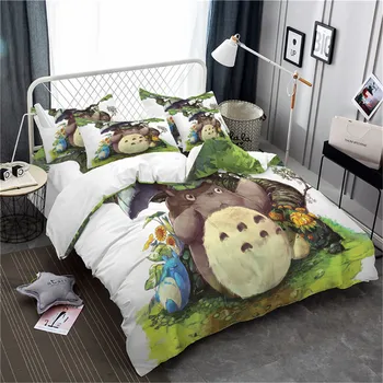 

Lovely Totoro Bedding Set Kids Colorful Cartoon Duvet Cover Set Umbrella Print Quilt Cover King Queen Bedclothes Pillowcase 3Pcs