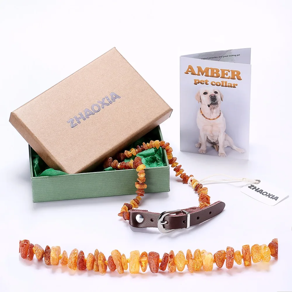 

Baltic Amber Flea and Tick Collar with Adjustable Leather Strap for Dogs and Cats - Lab Tested