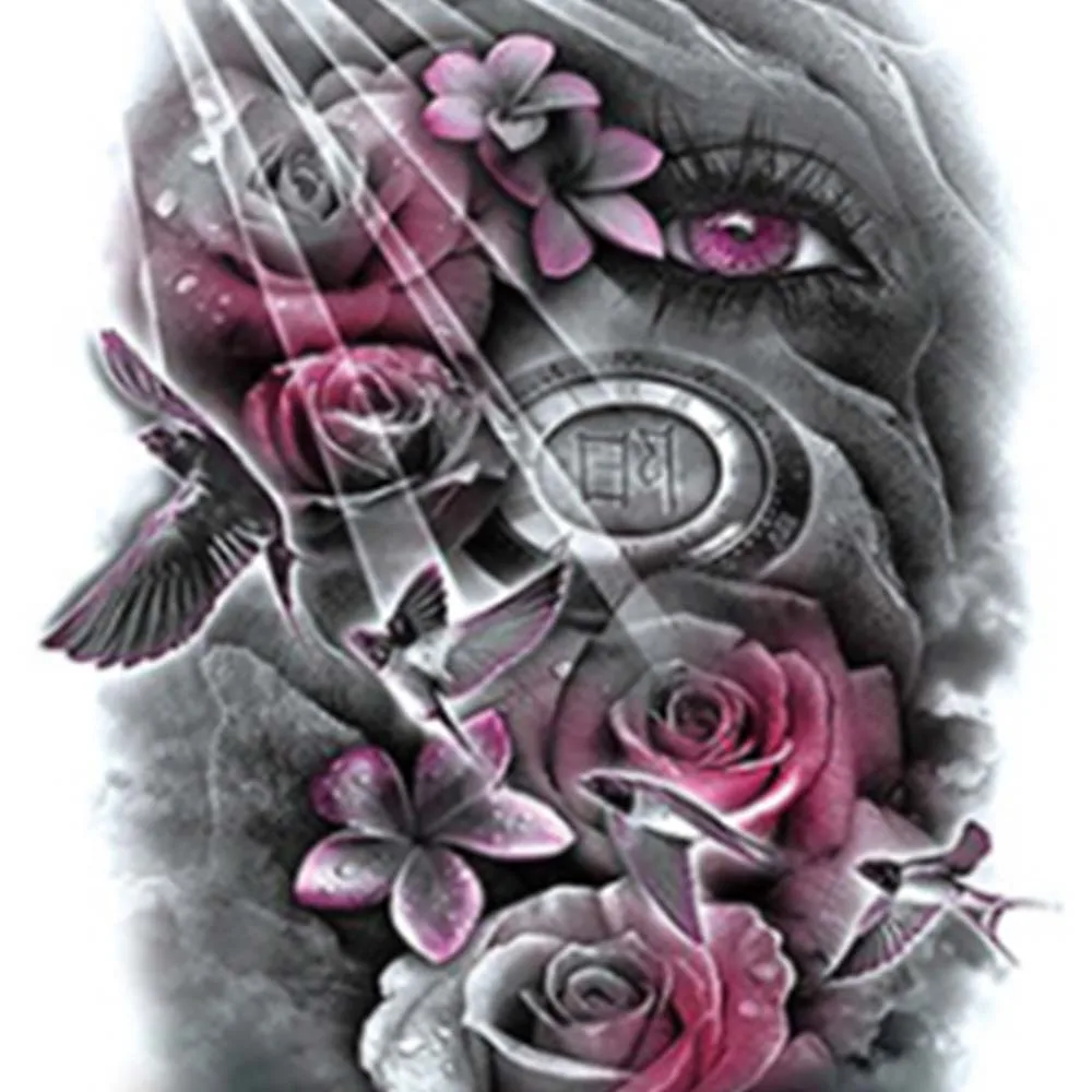 Водонепроницаемые тату-наклейки на всю руку с розовым цветком гаджеты Монстр Временная детская нательная Татуировка синий смешанный цвет