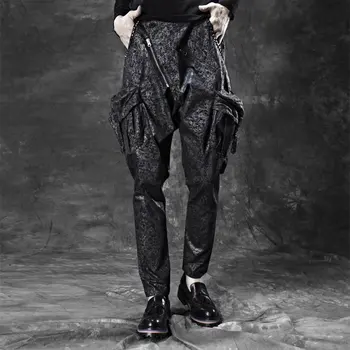 

S~3XL ! 2019 New men's clothing hair stylist GD fashion Korean version slim personality rivet dark flowers men's pants