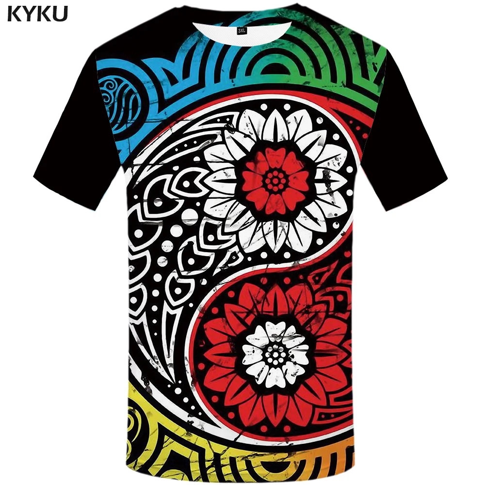 

KYKU Brand Yin Yang T shirt Men Gossip Tshirts Casual Colorful T-shirts 3d Flower Tshirt Printed Anime Clothes Mens Clothing