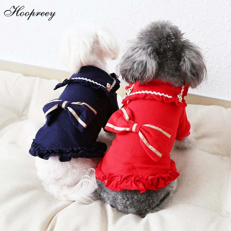 

2018 New Arrival Autumn and Winter Dog Dresses Clothes Navy Collar Butterfly Skirt Pet Clothing Plus Velvet Vestido Pet for Dogs