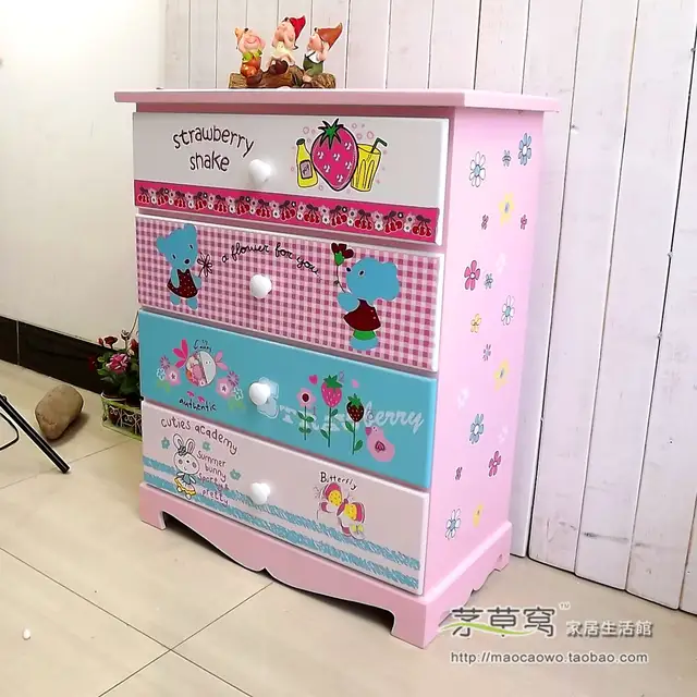 Korean Cartoon Wooden 4 Drawers Child Wardrobe Cupboard