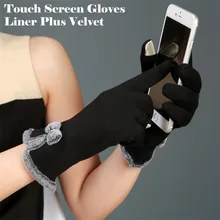 240 p! женские модные зимние теплые перчатки для бега с 2 пальцами для езды на велосипеде, плюс бархатный бант из хлопка с зауженным краем