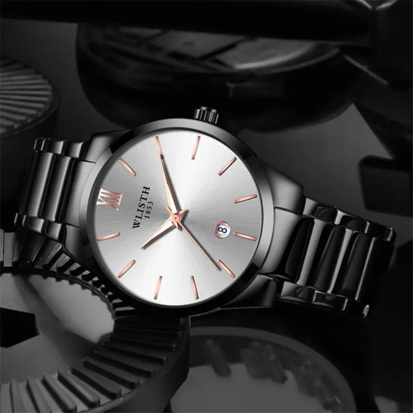 

2019 rrelogio brand new men's watch stainless steel mesh band for men quartz band for black men  