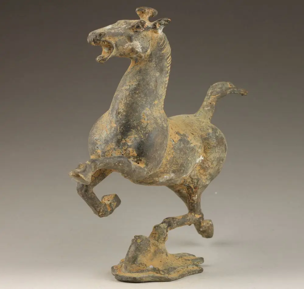 Collectible Decorated Old Copper Bronze Vivid Horse Stepped Swallow Statue