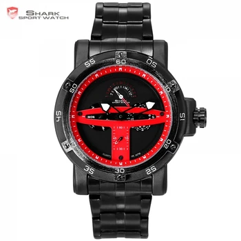 

Greenland Shark Sport Watch Red Black Fashion Calendar Watch Saat Erkekler Steel Relojes Hombre Quartz Male Wristwatch /SH428