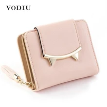 Korean Cute Cat Anime Leather Trifold Slim Mini Wallet Women Small Clutch Female Purse Coin Card