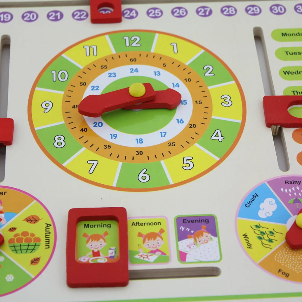 Calendário de Madeira Placa de Ensino para as Crianças Educacional em Sala de Aula Aula do Jardim de Infância Moda Relógio Crianças Brinquedos Early Learning Toy do Jardim de Infância 6 Cheap Calendário e horário