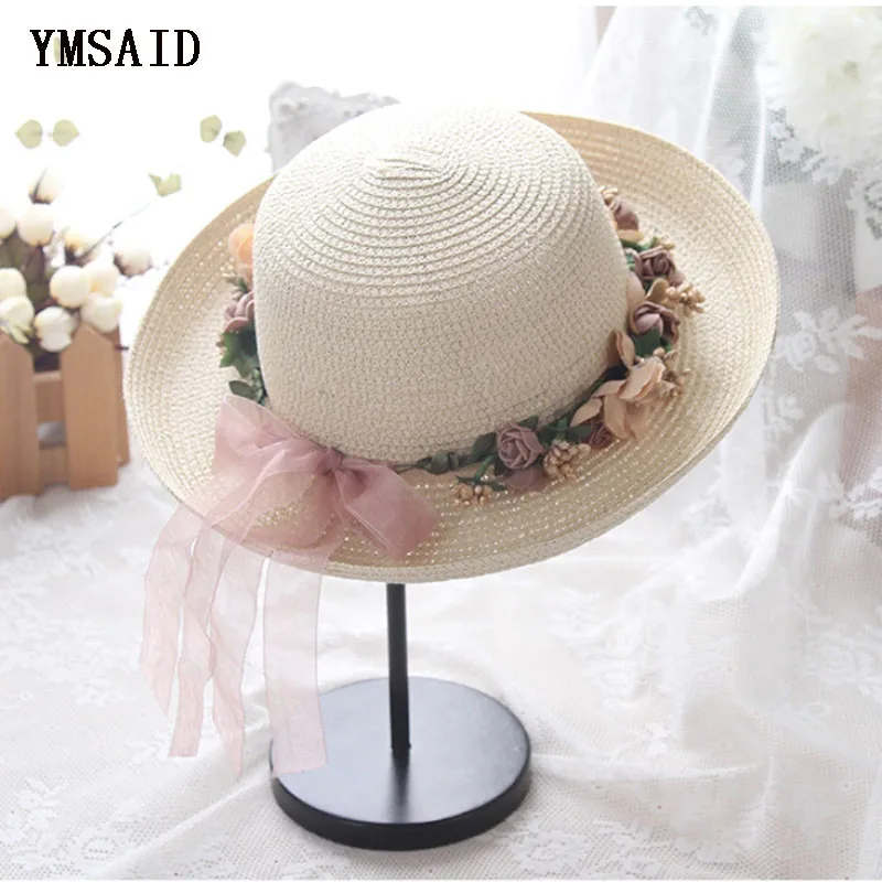 Ymsaid الصيف زهرة يدوية الصنع سترو قبعة المرأة الطوق القبعة قبعة بحافة لفة المتابعة تنحنح أنيقة شاطئ كاب قبعة الشمس للنساء Ymsaid الصيف زهرة يدوية الصنع سترو قبعة المرأة الطوق القبعة قبعة بحافة لفة المتابعة تنحنح أنيقة شاطئ كاب قبعة الشمس للنساء