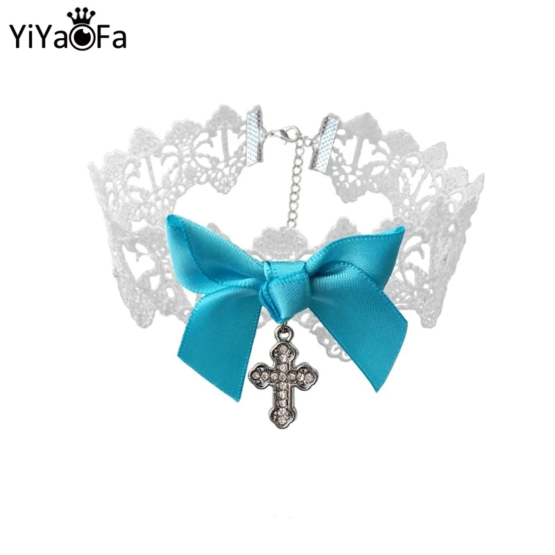

YiYaoFa Vintage White Lace Necklace & Cross Pendant Choker Necklace for Women Accessories Gothic Lady Party Jewelry Collar GN-70