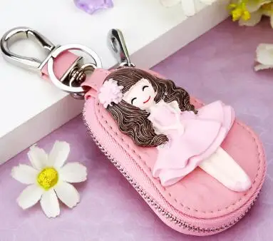 Корейский креативный подарок коровья кожа ключ кошелек женский брелок чехлы на молнии ключи чехол сумка мужской ключ держатель ключница ключи Органайзер - Цвет: Розовый