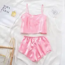 S-xl Размер, женская одежда для сна, сексуальный атласный комплект для сна, одноцветная Пижама с вырезом лодочкой, без рукавов, милый топ на бретельках и короткая Пижама, mujer