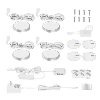 

Set of 4 Under Cabinet Light Kit 18LEDs Puck Lamp Three colors for Under Kitchen Closet Wardrobe Book Shelf Night Light