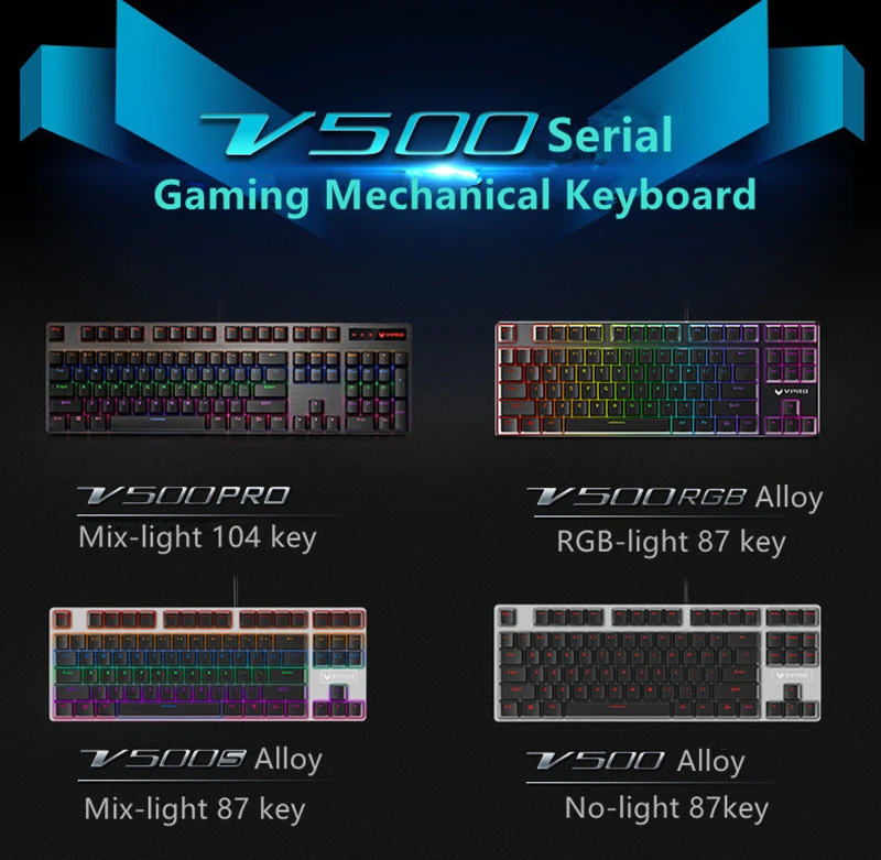 Механическая игровая клавиатура Teclado из сплава Rapoo V500 с питанием от USB для игрового компьютера, настольного ноутбука, черный/коричневый/синий