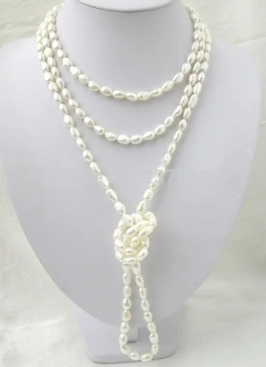 

HOT## Wholesale price > ^^^^Long 80" 7-8mm Natural Rice Shape White Akoya Cultured Pearl Necklace