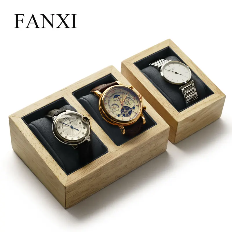 

FANXI Bangle Watch Display Sand Props Solid wood Beige &Dark gray with microfiber internal Jewelry Organizer for Shop Counter