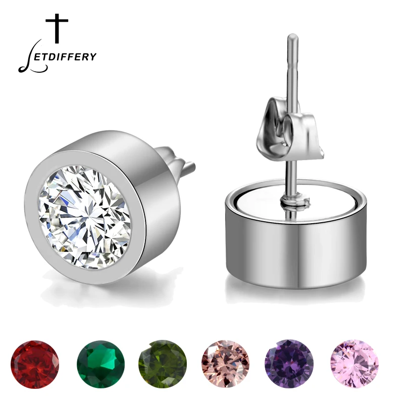 LetdifferyStainless Steel 7 Colors CZ Stone Stud Earrings Famous Brand