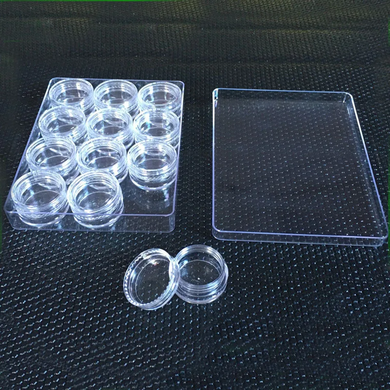 

12Pcs Plastic Mini Cosmetic Manicure 3g empty cream bottle Nail Art Rhinestone Gems Powder Container Refillable Bottles