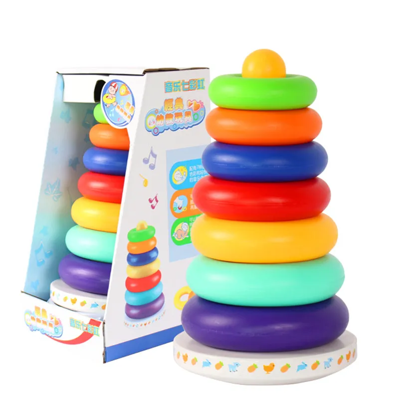 

children rainbow tower Colorful Ring Music Educational Toy Children Tumbler Stacked toys