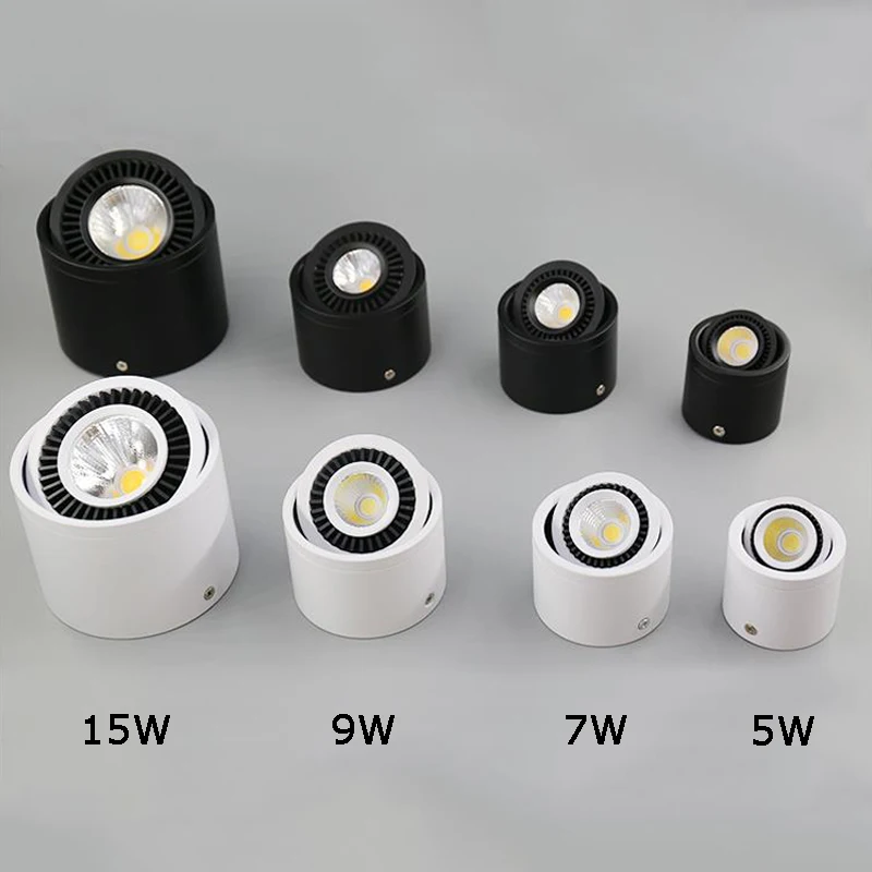 Graus de Rotação Lâmpada do Teto Superfície Regulável Montado Levou Downlight Cob Whiteblack Ac85 265v 360 Led Spot Light 15 w 9 w 7 w 5 w 9 lamps for kitchen