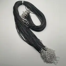 Оптовая продажа 1,5 мм 60 см черная Вощеная Веревка ожерелье с застежкой-карабином шнурки модная Ювелирная подвеска шнуры 100 шт./лот