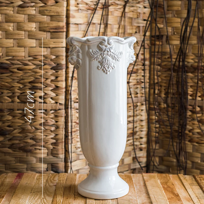 French classic retro white ceramic vase home office decoration, pedestal, flower pot crafts wedding party decoration - Цвет: style 7