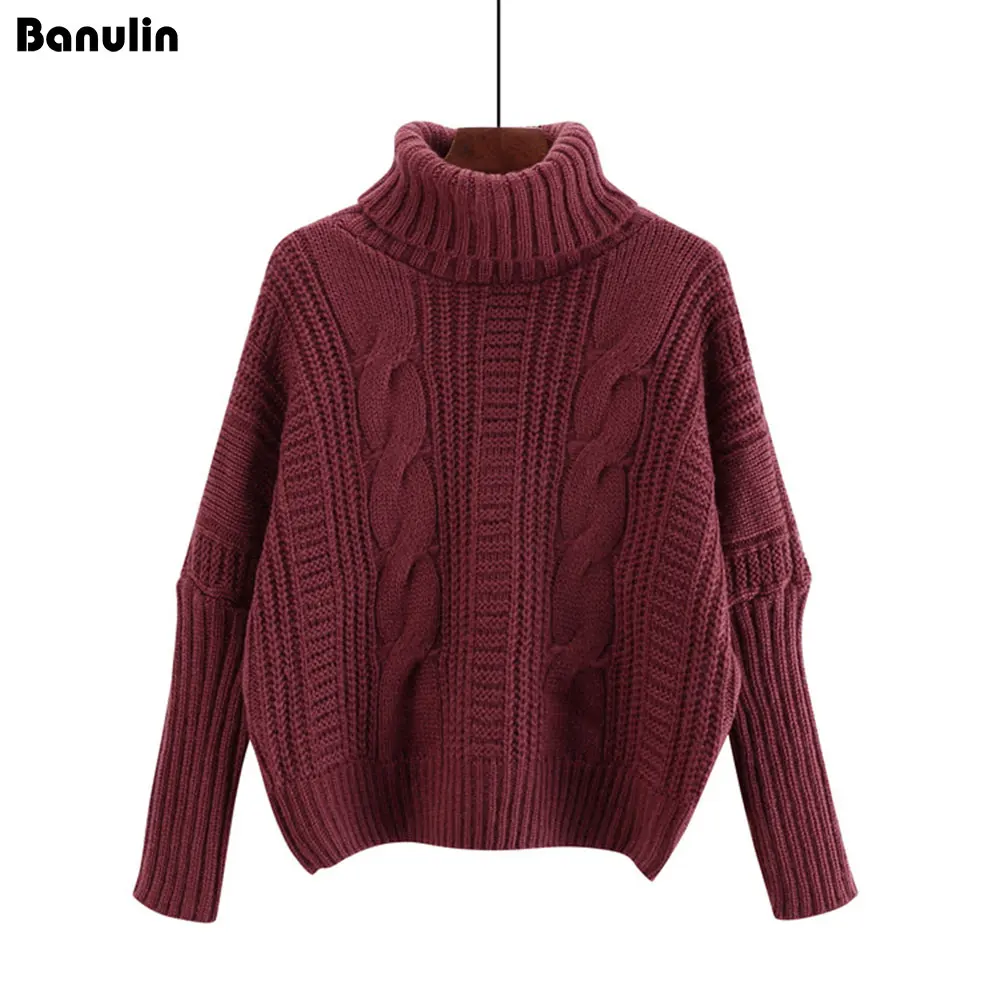 Banulin Autumn Winter Thicken Jumper 2018 Solid Color Hot Sale Turtleneck Long Sleeve Knitting Pullover Keep Warm Sweater Women Sweaters