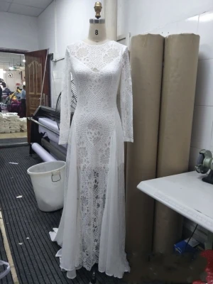 Ensotek, изысканное кружевное свадебное платье с длинным рукавом и открытой спиной,, бохо, шикарное свадебное платье, свадебные платья, robe de mariage - Цвет: Белый