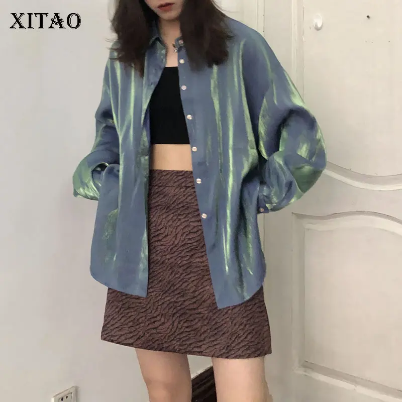 

XITAO Elegant Print Blouse Women Clothes 2019 Korean Fashion Turn Down Collar Single Breasted Shirt Top Autumn New WLD2285