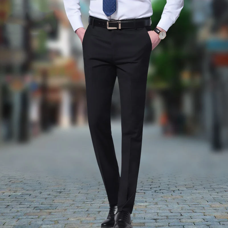 Мужские темно синие нарядные Брюки Модные деловой строгий костюм брюки Slim Fit