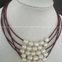 Благородный 17." природа 10- 12 мм белый пресноводный жемчуг яйцо ожерелье