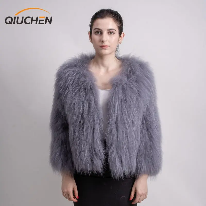 2018 Qiuchen Fourrure Mode Gray Pj1814 De Arrivée black blue beige cameo khaki pink Raton Réel Gratuite Filles Manteau Livraison Court Veste Tricoté Nouvelle Laveur Femmes 88f5wrqn