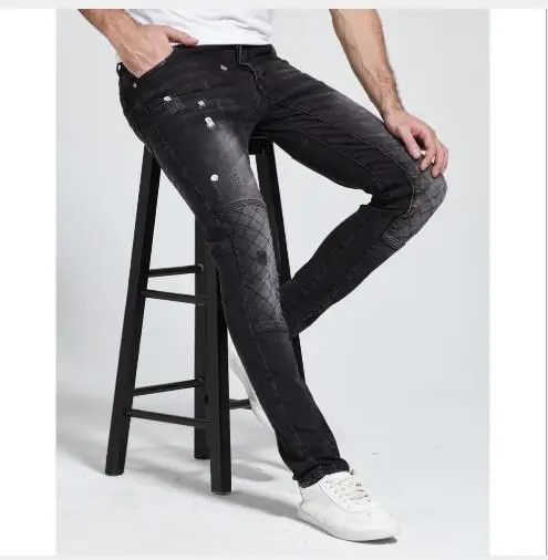 

Men Jeans 2018 New Autumn Fashion Solid Elastic Denim Pencil Pants Male Outwear Casual Plus Size Slim Fit Full Length Jeans