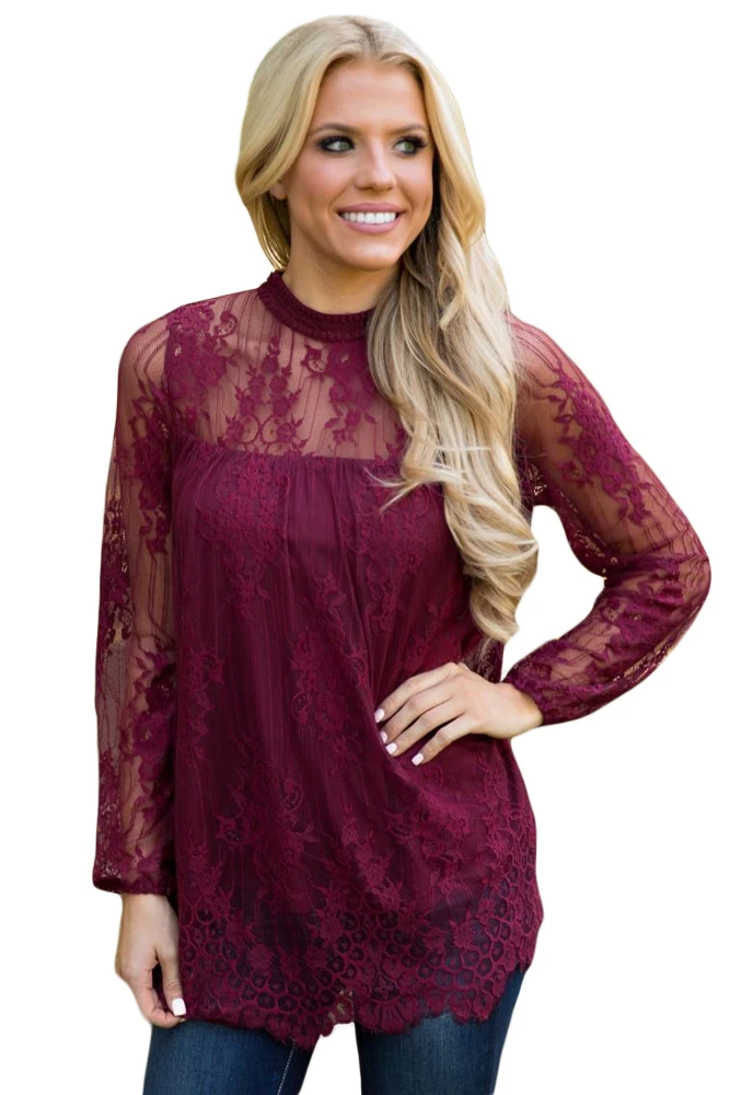 Fuchsia-Glam-Floral-Pattern-Lace-Blouse-with-Eyelash-Hem-LC250728-3-1