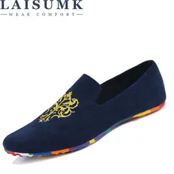 2019 LAISUMK Модные Замшевые мужские туфли из мягкой кожи обувь на толстой подошве повседневное слипоны мокасины для мужчин Лоферы для женщин