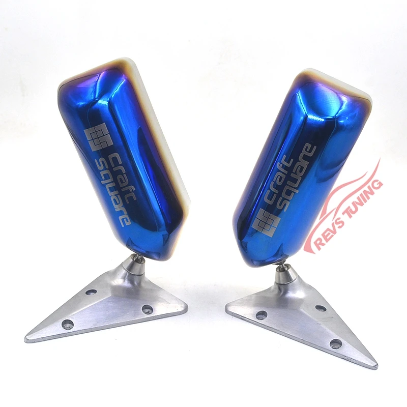 Universal 1Pair F1 Style Blue Burnt Type Steel Cover Car Racing Rearview Side Mirror Rear View Mirror