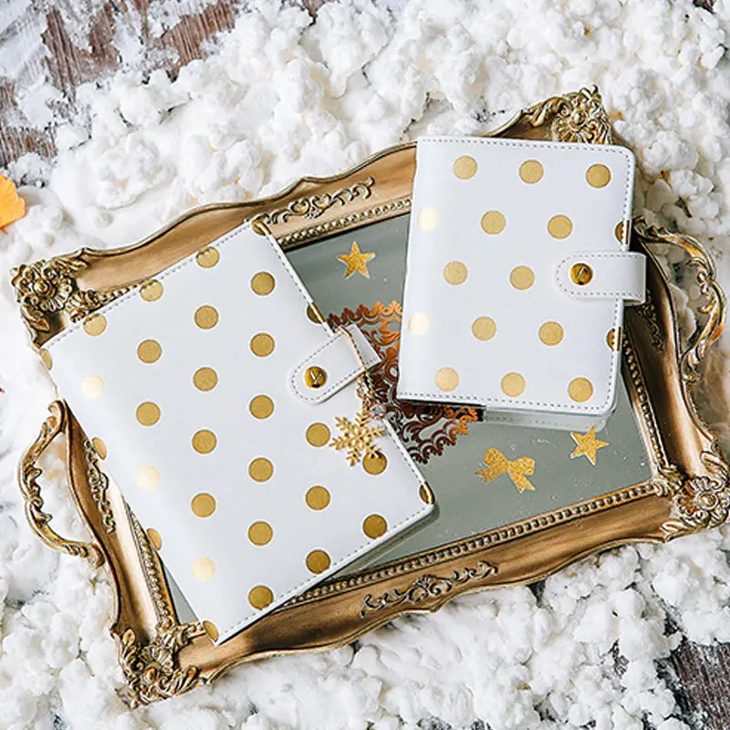 

2017 Dokibook Snow A5 A6 A7 Faux Leather Gold Wave Point Organizer Notebook Creative Snap Planner