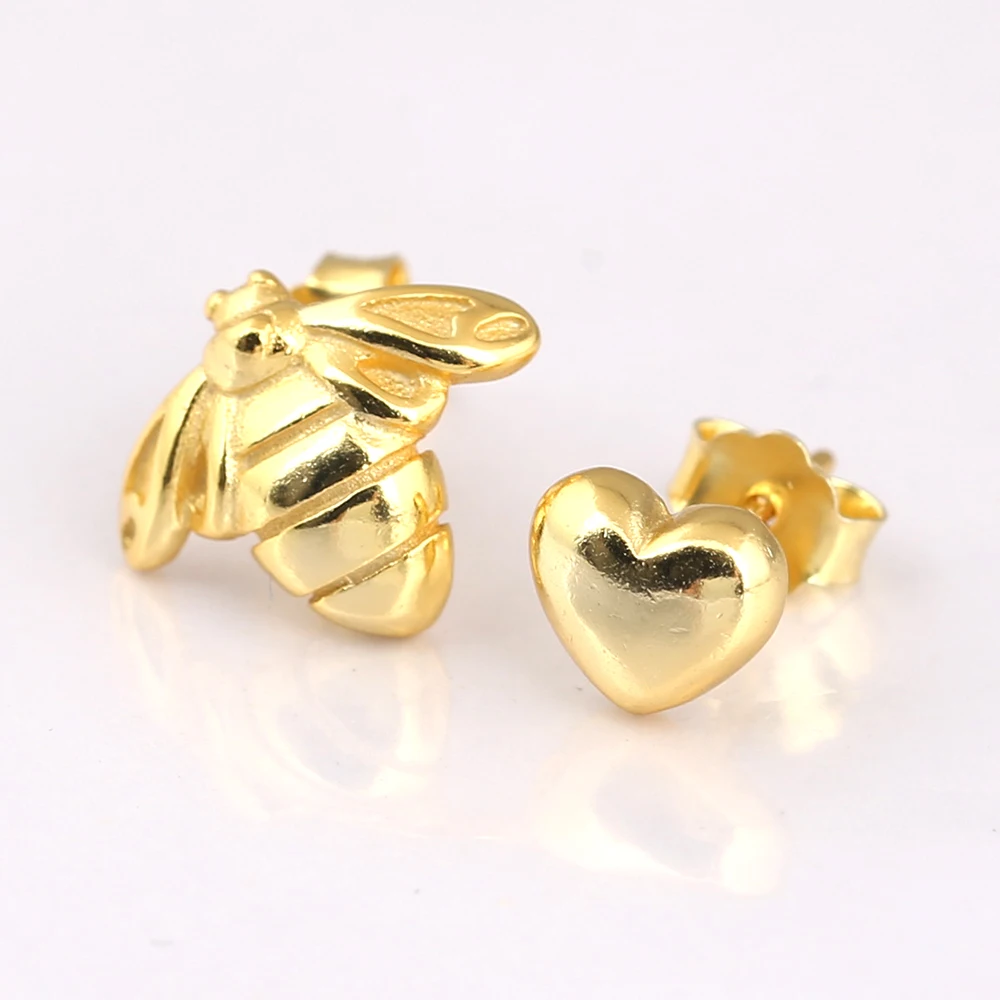 

Pandulaso Shine Heart & Bee Stud Earrings Sterling Silver Jewelry Studs Earrings For Woman Wedding Fashion Elegant Earrings
