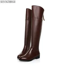 Женские сапоги до колена; женские сапоги на низком каблуке 3 см; женская повседневная обувь из натуральной кожи; Большой размер 42