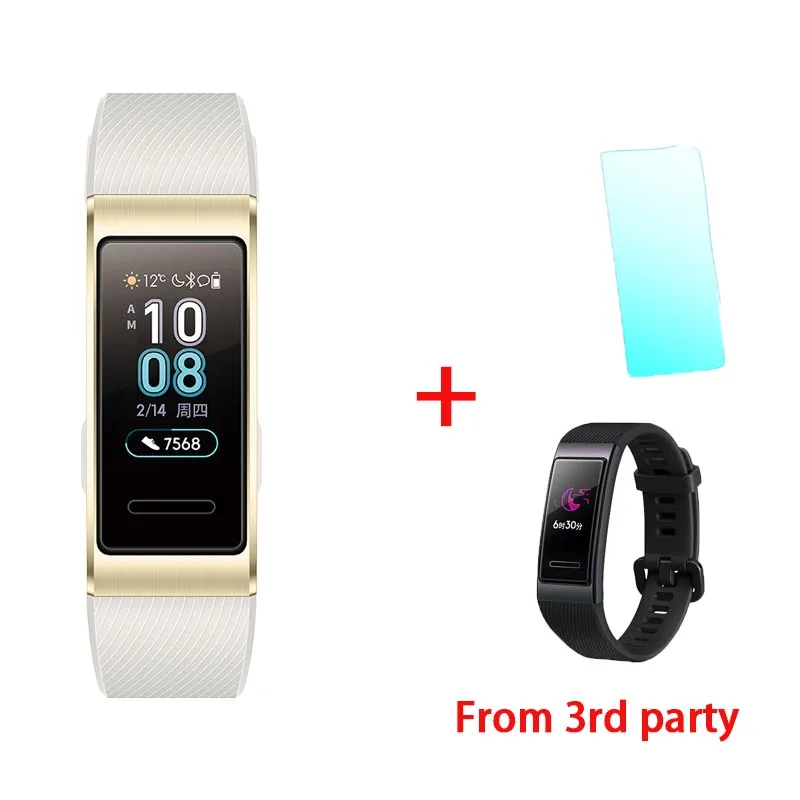 Смарт-браслет huawei Band 3 Pro, gps, металлическая рамка Amoled, полноцветный дисплей, сенсорный экран, датчик сердечного ритма, датчик сна - Цвет: Gold add black film