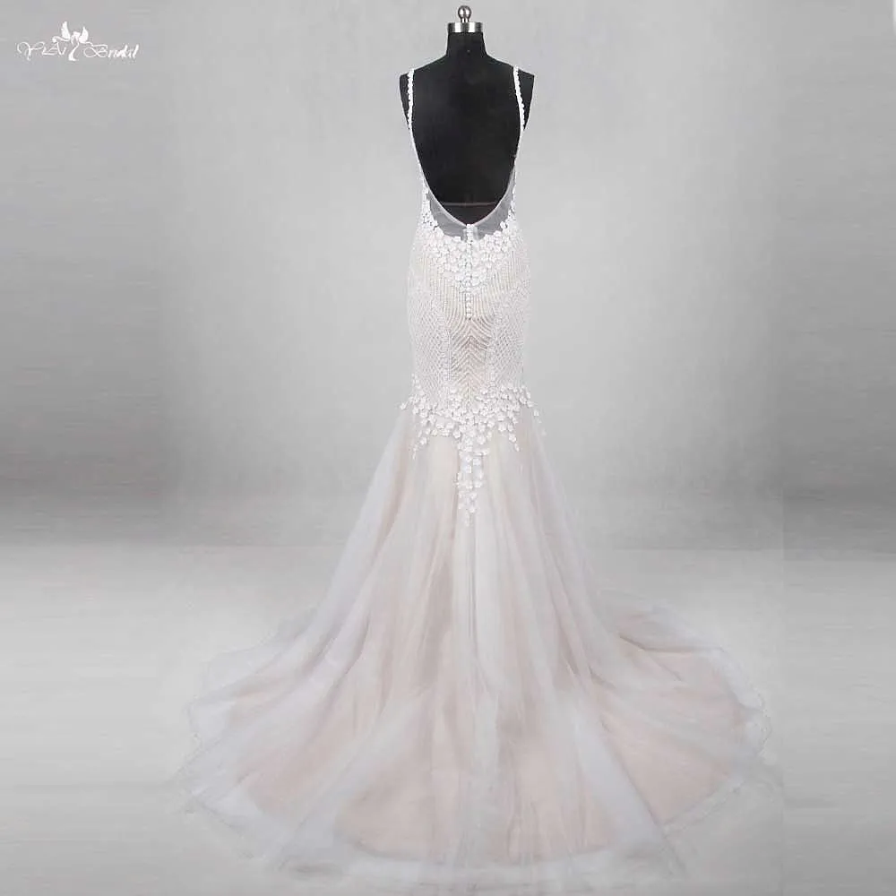 RSW1133 реальные фотографии Yiaibridal Alibaba китайские свадебные платья Цветы французская решетка сексуальная открытая спина Русалка Свадебные платья