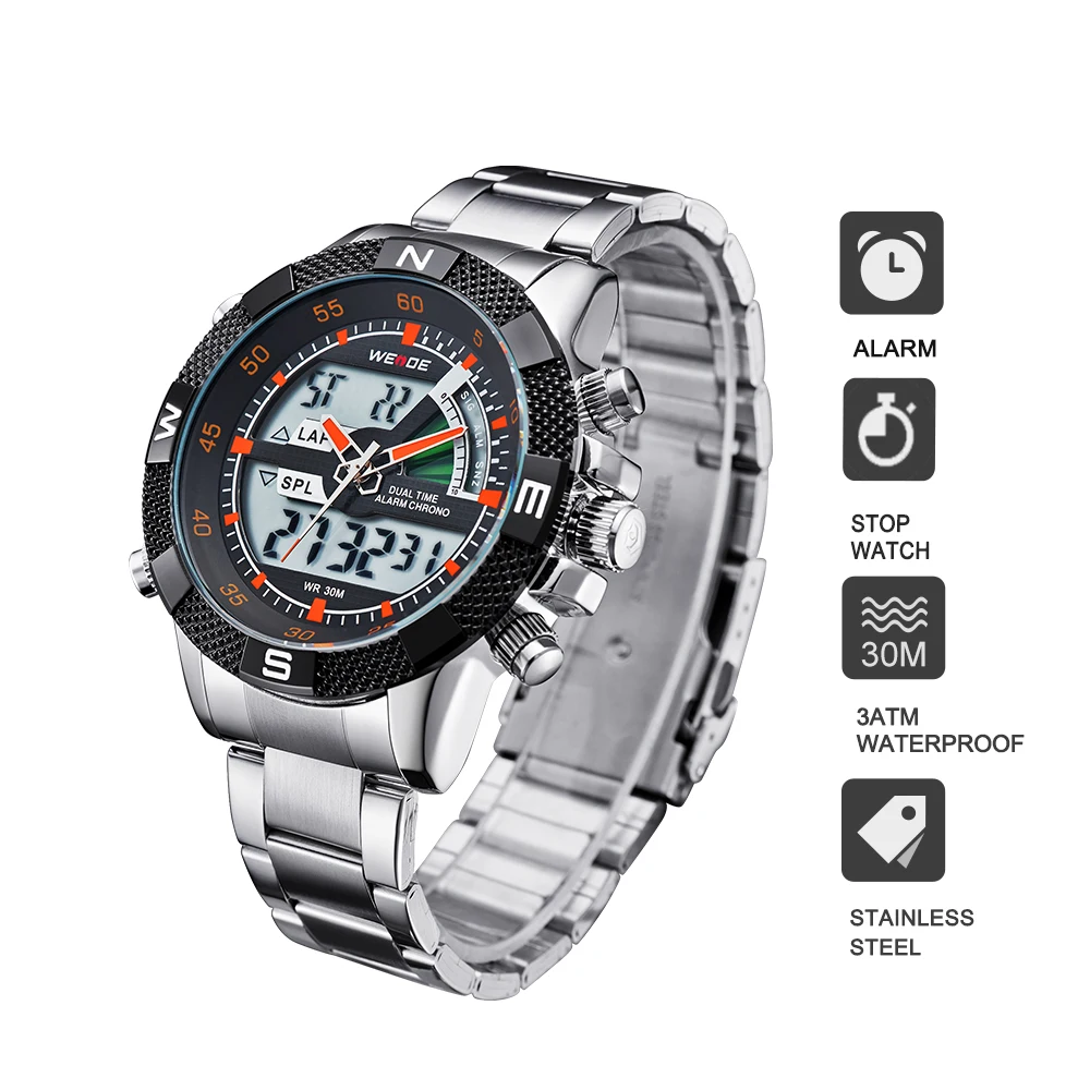 WEIDE Watch Outdoor Men's Sport Watches Analog Digital Display  Waterproof Multi Function Relogio Mascul Gift Watch Box clock