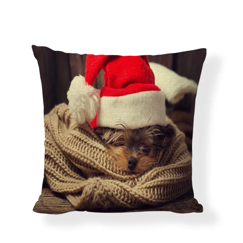 

Promotional Christmas Dog Cushion Cover 45x45cm Pomeranian Husky Dog Home Bedroom Sofa Decoration New Year Gift Linen Pillowcase