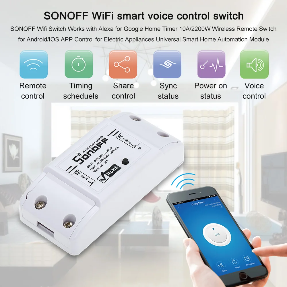 2/3/4/5/6/10/20 штук Sonoff Basic 10A/2200W Беспроводной пульт дистанционного управления таймер переключатель Wi-Fi Смарт-модуль автоматизации для Alexa Google Home