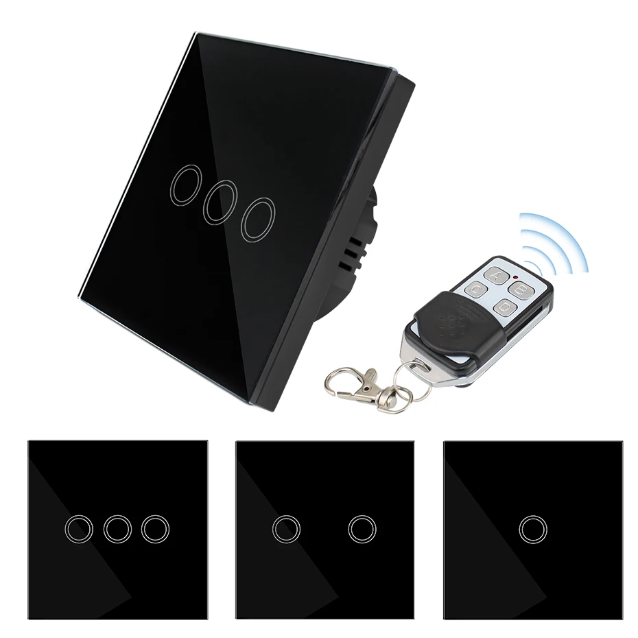

220V EU Standard LED Light Touch Switch with Remote Control 1/2/3 Gang Wall Light Touch Screen Switch Wireless Remote Control