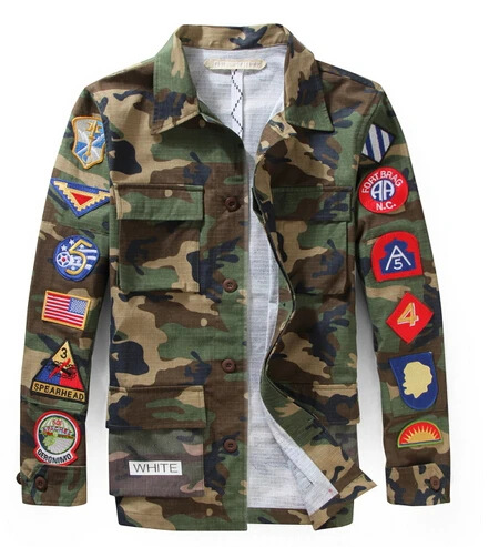 Exclusive!! Abloh OFF White Jacket 2014 SS New Embroidery Badge Patches Army Military Trench jacket men coat - AliExpress