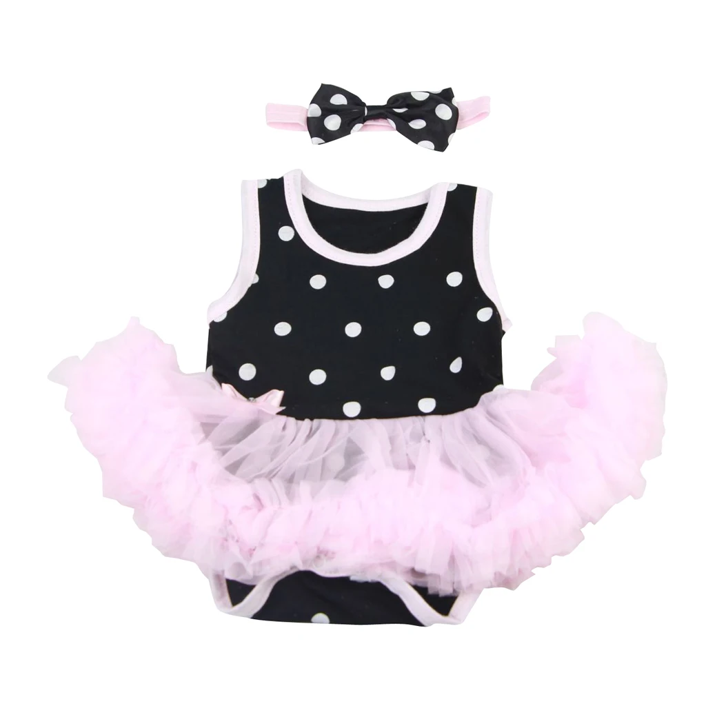 New Arivals Dotted Romper Dress Headband Clothes Set for 22''-23'' New Baby Girl Dress Up Outfit Dollfle Dolls Accessories